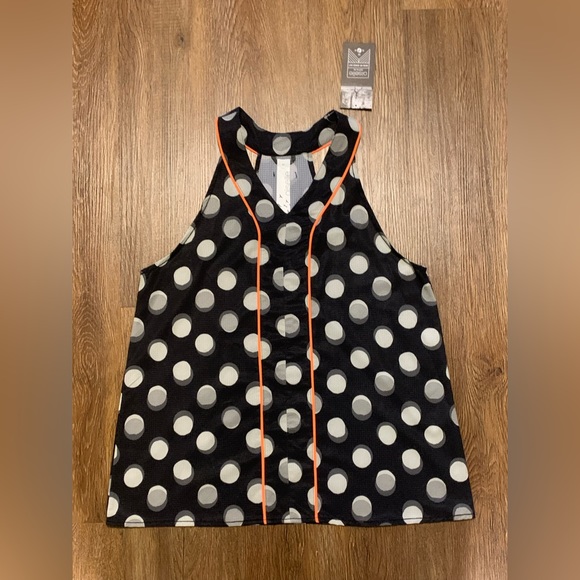 oiselle Tops - NWT, Oiselle, Aviary "Daring Dots" Halter Tank Top, Black/White & Orange, Size 8